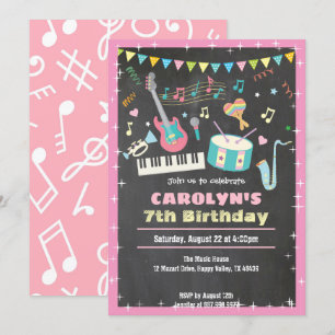 Invitación de cumpleaños musical chica de pizarra 