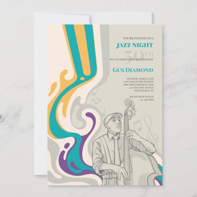 Invitación de cumpleaños musical de Bass Waves (Anverso)