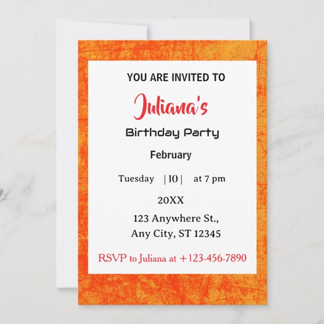 Invitación de cumpleaños naranja roja industrial g (Anverso)