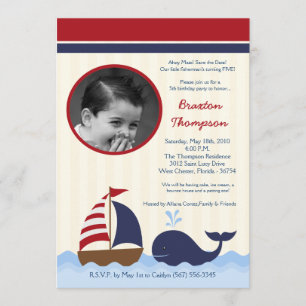 Invitación de cumpleaños náutica de ballenero Ahoy