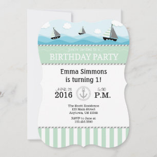 Invitación de cumpleaños náutica de Mint Green Blu