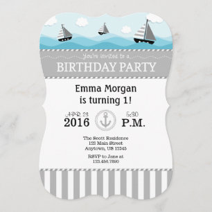 Invitación de cumpleaños náutica gris azul
