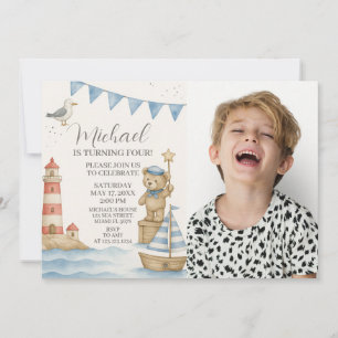 Invitación de cumpleaños náutico para niños con fo