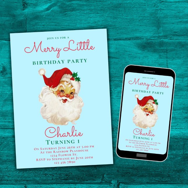 Invitación de cumpleaños navidad Blue Vintage Sant (Subido por el creador)