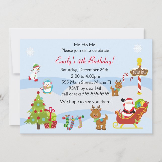 Invitación de cumpleaños Navidades Fiestas niños (Anverso)