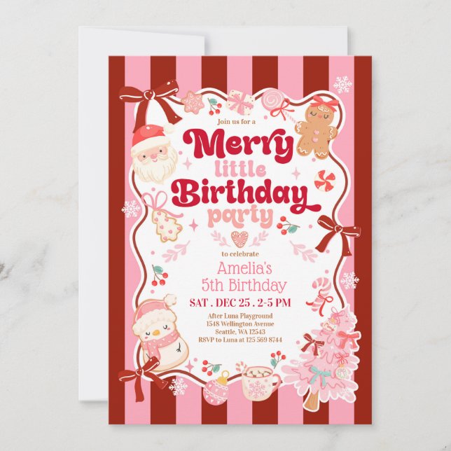 Invitación de cumpleaños navideño alegre y diverti (Anverso)