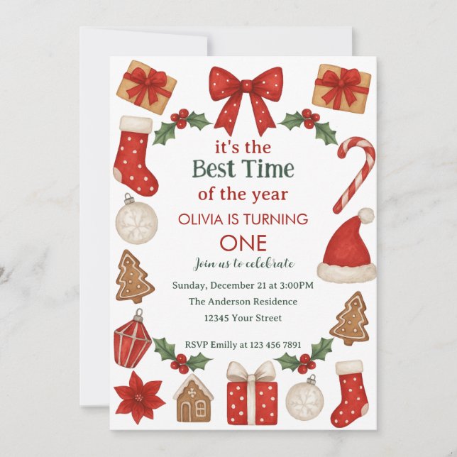 Invitación de cumpleaños navideño | Celebración de (Anverso)