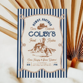 Invitación de cumpleaños Navy Stripe Rodeo