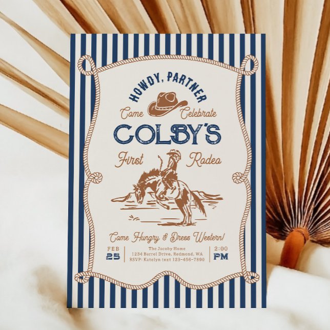 Invitación de cumpleaños Navy Stripe Rodeo (Subido por el creador)