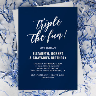 Invitación de cumpleaños Navy Triple la Diversión