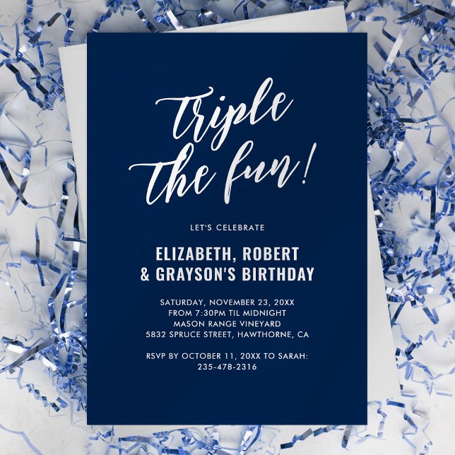 Invitación de cumpleaños Navy Triple la Diversión (Subido por el creador)