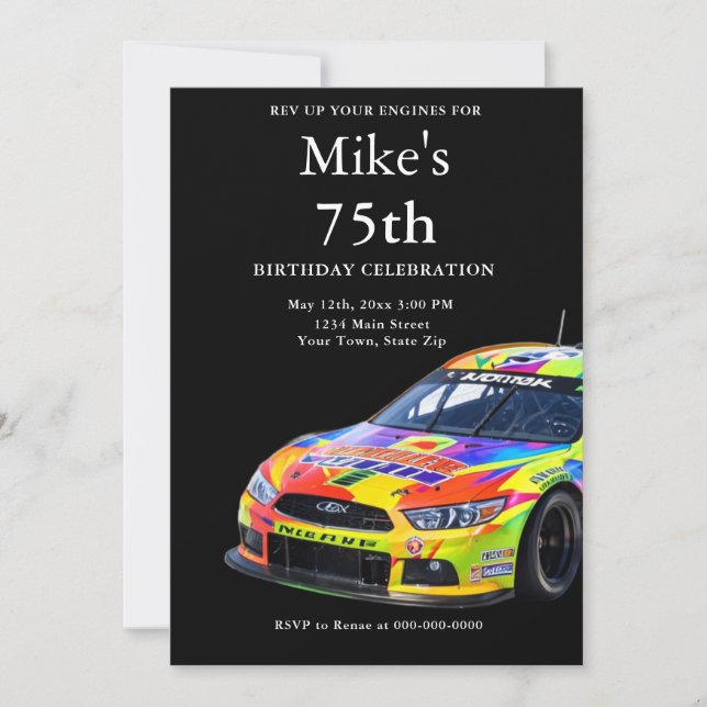 Invitación de cumpleaños negra para hombres (Anverso)