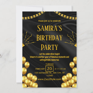Invitación de cumpleaños negra y amarilla