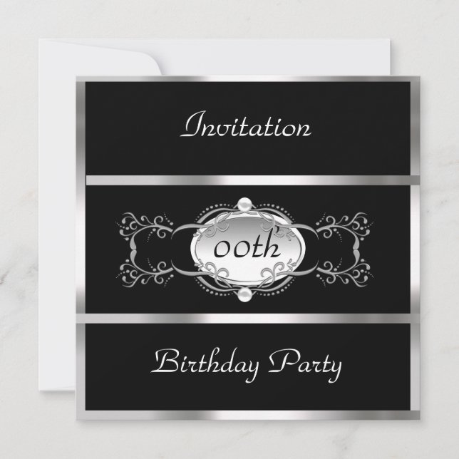 Invitación de cumpleaños negro Black and Silver (Anverso)