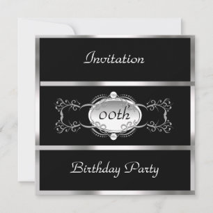 Invitación de cumpleaños negro Black and Silver