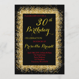 Invitación de cumpleaños, negro, confetti, purpuri
