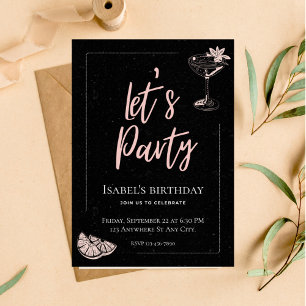 Invitación de cumpleaños negro y rosa