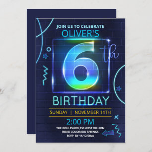 Invitación de cumpleaños neón