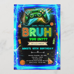 Invitación de cumpleaños neon Bruh