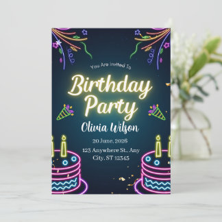 Invitación de Cumpleaños Neon Glow | Oscuro Vibran