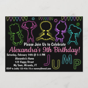 invitación de cumpleaños Neon Jump