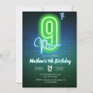 Invitación de cumpleaños neón noveno