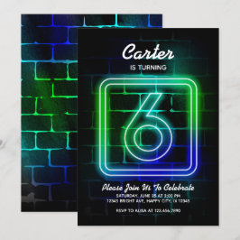 Invitación de cumpleaños neón para Boy 6º cumpleañ