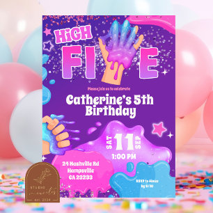 Invitación de cumpleaños Neon Pink Purple Slime Hi
