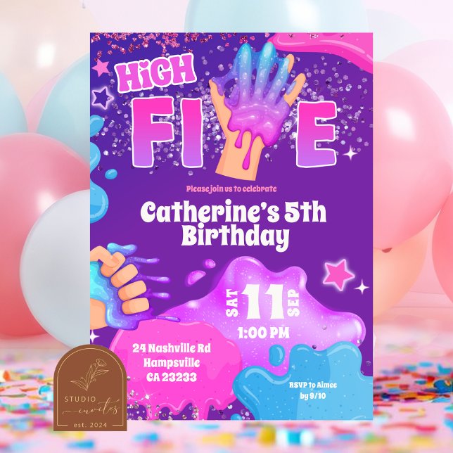 Invitación de cumpleaños Neon Rosa Púrpura Slime H (Subido por el creador)