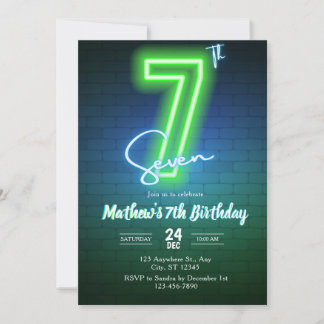 Invitación de cumpleaños Neon Seventh