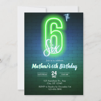 Invitación de cumpleaños Neon Sixth