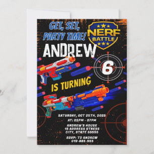 Invitación de cumpleaños Nerf para niños personali