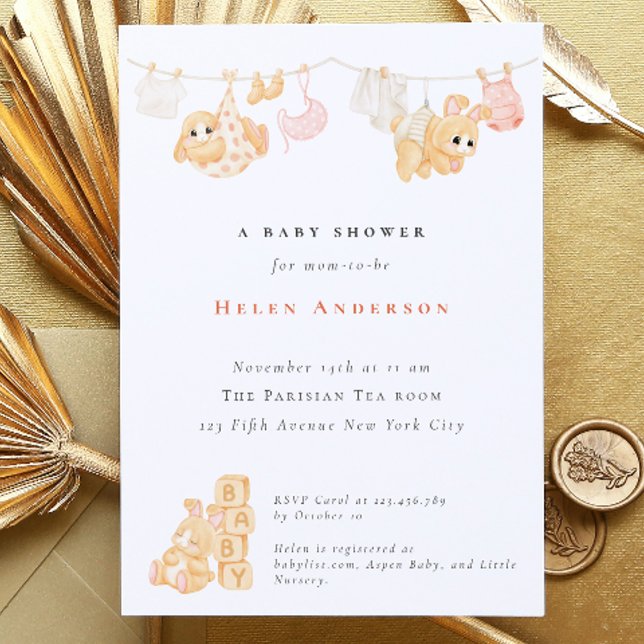 Invitación de Cumpleaños Neutral de Conejito Acuar (Zazzle Bunny Watercolor Neutral Baby Shower Invitation)