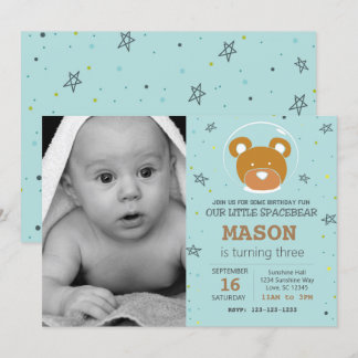 Invitación de cumpleaños neutral de género de oso