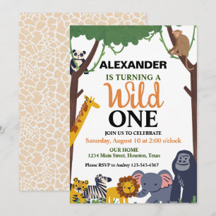 Invitación de cumpleaños neutral safari "Wild One"