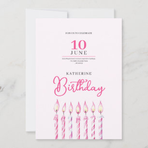 invitación de cumpleaños niña velitas rosadas