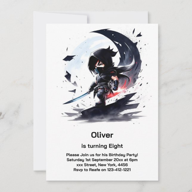 Invitación de cumpleaños Ninja (Anverso)