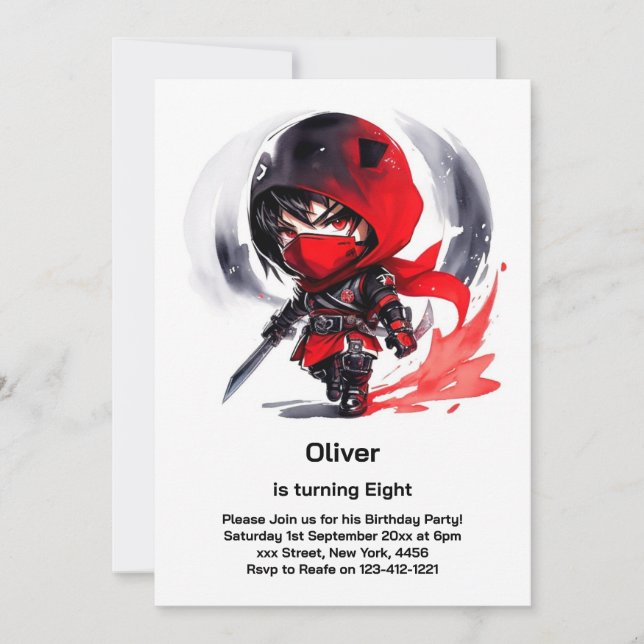 Invitación de cumpleaños Ninja (Anverso)
