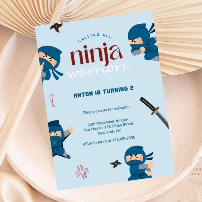 Invitación de cumpleaños Ninja | Fiesta Niña Azul (ninja birthday invitations, ninja invitations, digital ninja invitations, printed ninja party invita)