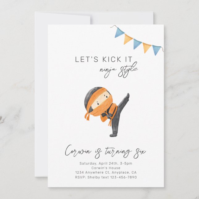Invitación de cumpleaños Ninja | Invitación de las (Anverso)