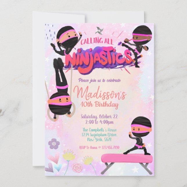 Invitación de cumpleaños ninjástica (Anverso)