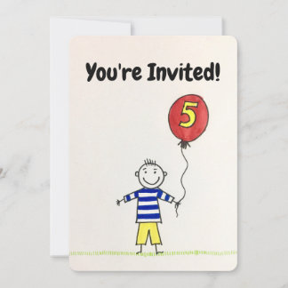 Invitación de cumpleaños - Niño de 5 años con glob