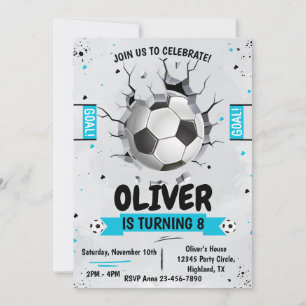 Invitación de cumpleaños niño fútbol azul