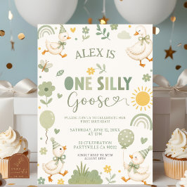 Invitación de cumpleaños Niño Verde Sage UNO Ganso