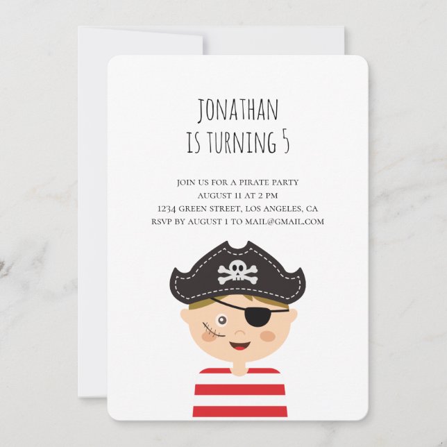 Invitación de cumpleaños. Niños piratas fiesta. Be (Anverso)