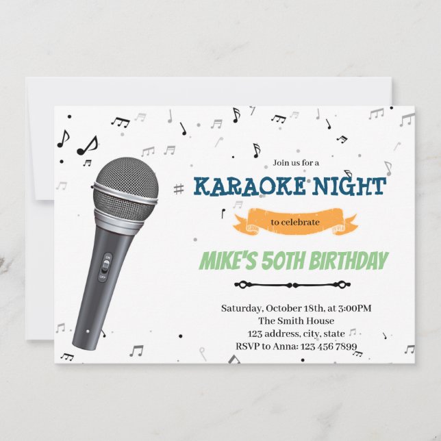 Invitación de cumpleaños noche de karaoke (Anverso)