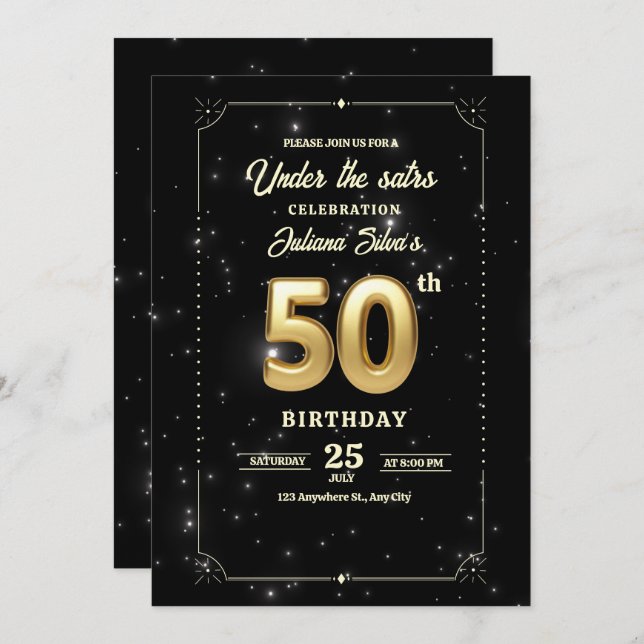 Invitación de cumpleaños Noche Estrellada, 50 cump (Anverso / Reverso)