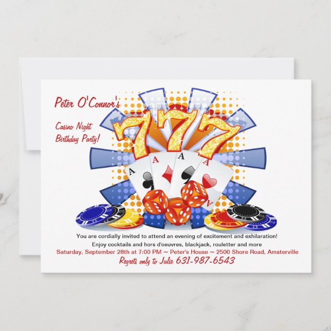 Invitación de cumpleaños nocturna del Lucky Casino (Anverso)