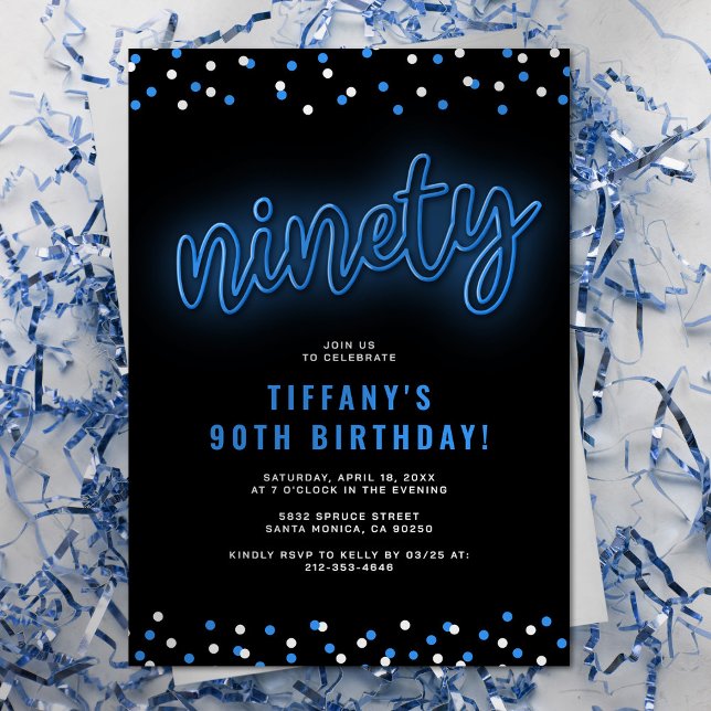 Invitación de cumpleaños noventa Blue Neon (Subido por el creador)