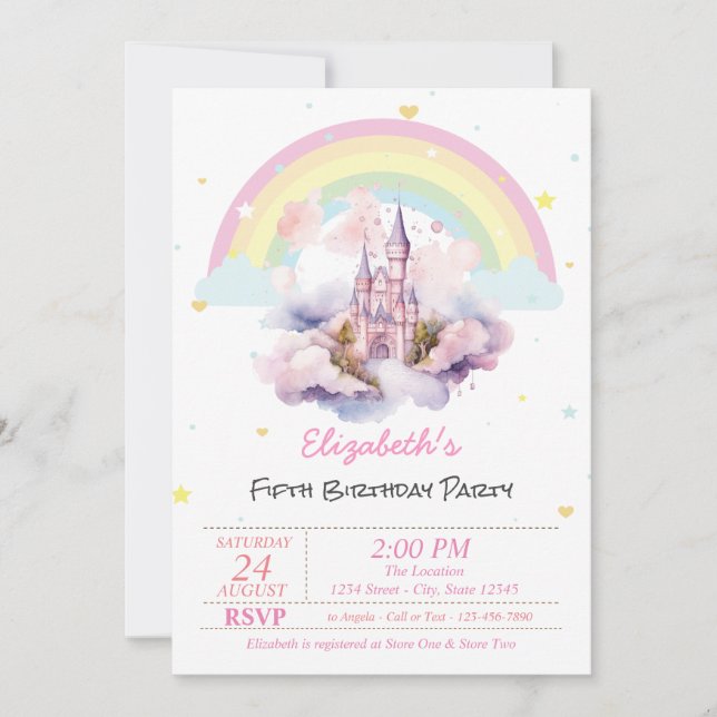 Invitación de cumpleaños Nubes Estrellas Castillo  (Anverso)